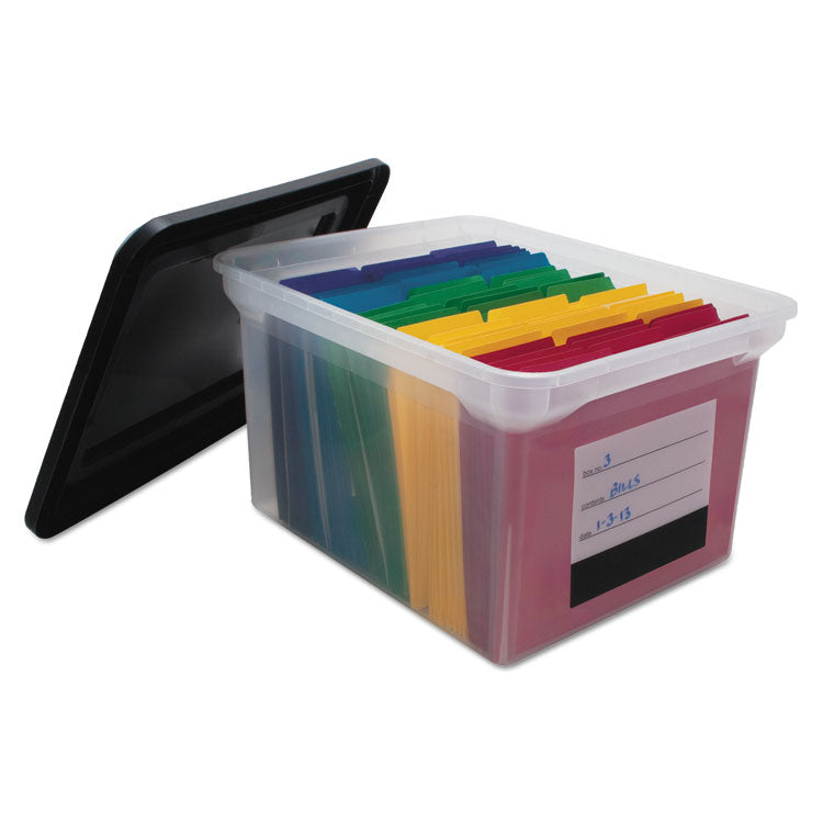 Innovative Storage Designs File Tote with Contents Label, Letter/Legal Files, 17.75" x 14" x 10.25", Clear/Black (AVT55802) Each