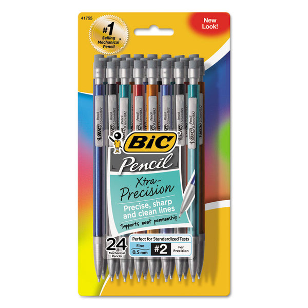 BIC® Xtra-Precision Mechanical Pencil Value Pack, 0.5 mm, HB (#2), Black Lead, Assorted Barrel Colors, 24/Pack (BICMPLMFP241)