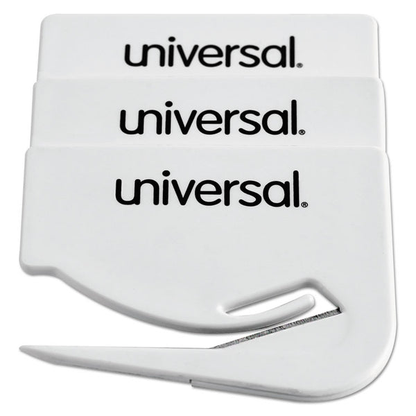 Universal® Letter Slitter Hand Letter Opener with Concealed Blade, 2.5", White, 3/Pack (UNV31803)