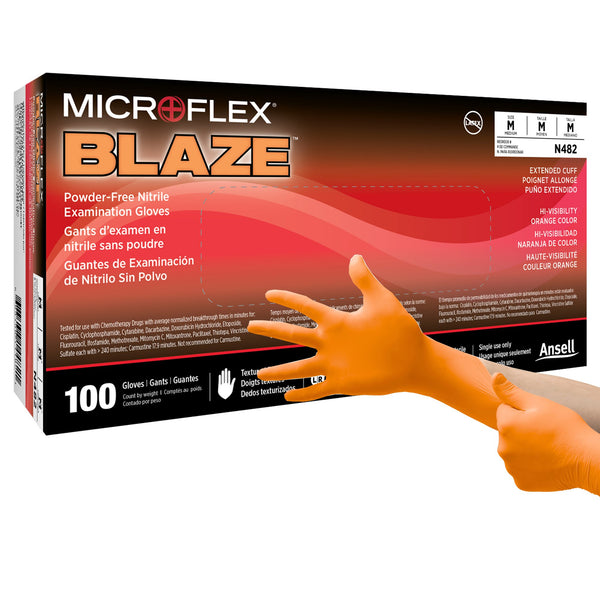 MICROFLEX® Blaze® Exam Glove Medium NonSterile Nitrile Standard Cuff Length Textured Fingertips Orange Not Rated (1083383_BX) 100/BX