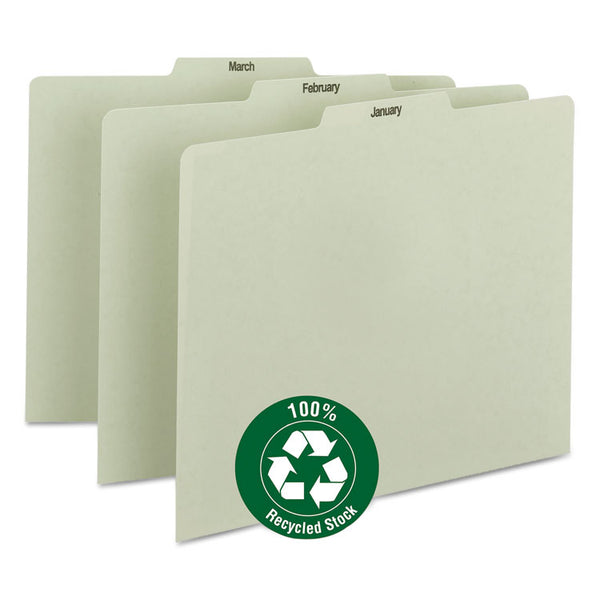 Smead™ 100% Recycled Monthly Top Tab File Guide Set, 1/3-Cut Top Tab, January to December, 8.5 x 11, Green, 12/Set (SMD50365)
