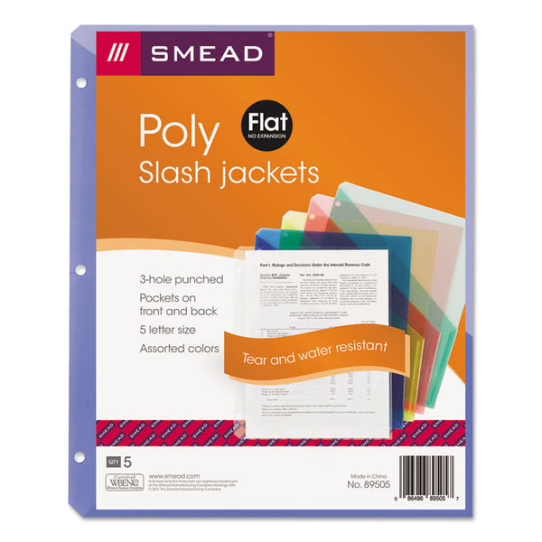 Smead™ Organized Up Poly Slash Jackets, 2-Sections, Letter Size, Assorted Colors, 5/Pack (SMD89505)