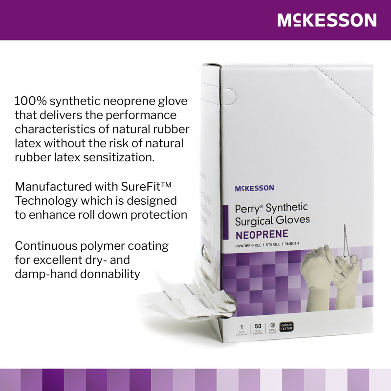 McKesson Perry® Synthetic Surgical Gloves Surgical Glove Size 9 Sterile Polychloroprene Standard Cuff Length Smooth Cream Chemo Tested (1044750_BX) 50/BX