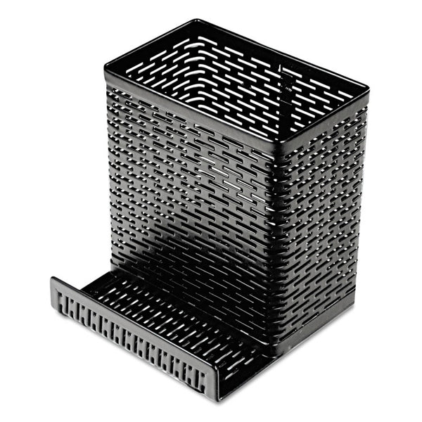 Artistic® Urban Collection Punched Metal Pencil Cup/Cell Phone Stand, Perforated Steel, 3.5 x 3.5, Black (AOPART20014)