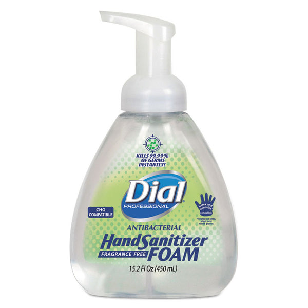 Dial® Professional Antibacterial Foam Hand Sanitizer, 15.2 oz Pump Bottle, Fragrance-Free, 4/Carton (DIA06040)