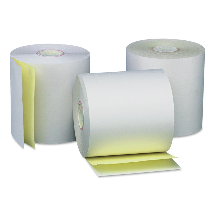 Universal® Carbonless Paper Rolls, 0.44" Core, 3" x 90 ft, White/Canary, 50/Carton (UNV35767)