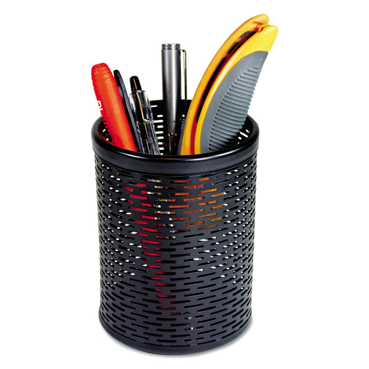 Artistic® Urban Collection Punched Metal Pencil Cup, 3.5" Diameter x 4.5"h, Black (AOPART20005) Each