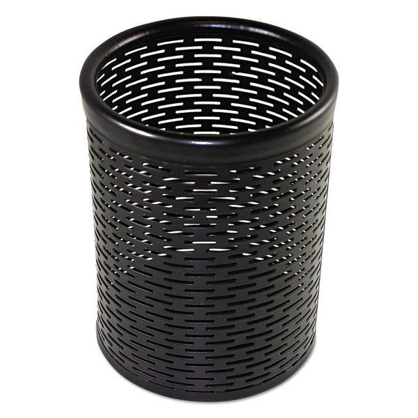 Artistic® Urban Collection Punched Metal Pencil Cup, 3.5" Diameter x 4.5"h, Black (AOPART20005)