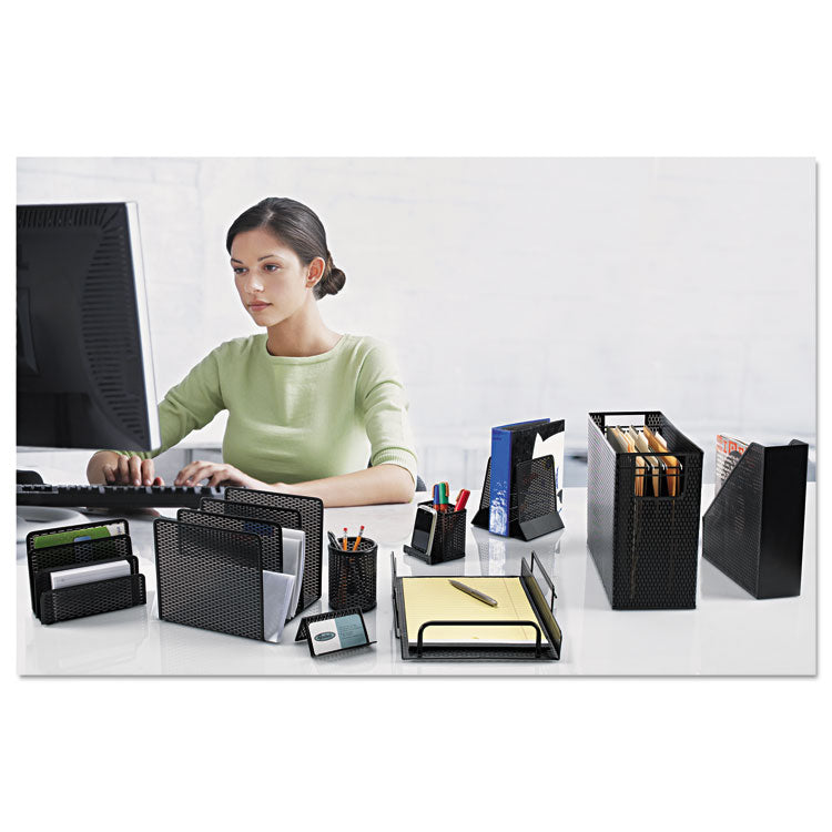 Artistic® Urban Collection Punched Metal Letter Sorter, 3 Sections, DL to A6 Size Files, 6.5" x 3.25" x 5.5", Black (AOPART20003) Each