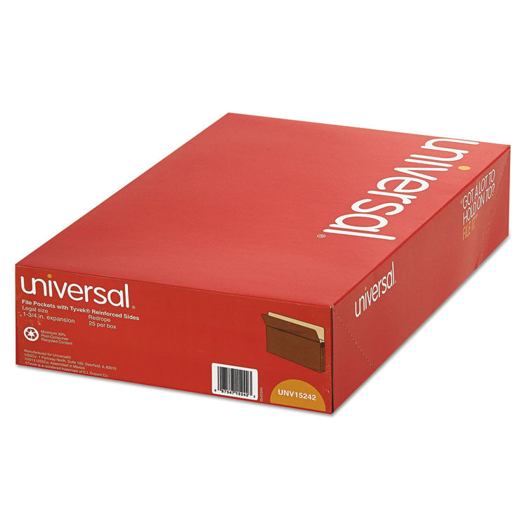 Universal® Redrope Expanding File Pockets, 1.75" Expansion, Legal Size, Redrope, 25/Box (UNV15242)