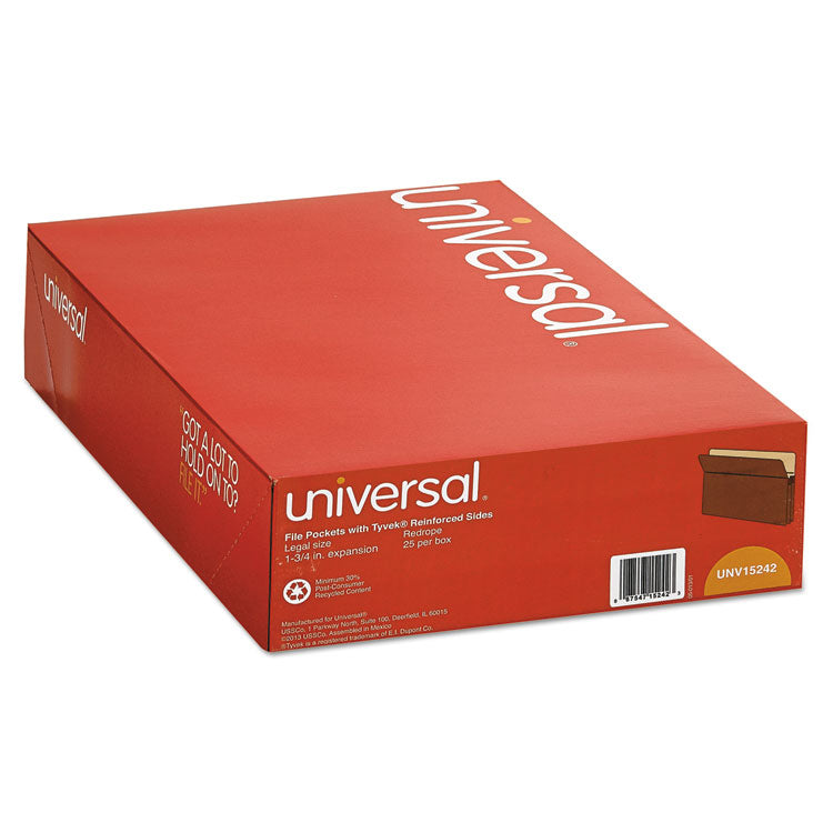 Universal® Redrope Expanding File Pockets, 1.75" Expansion, Legal Size, Redrope, 25/Box (UNV15242)