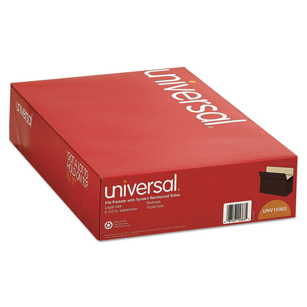 Universal® Redrope Expanding File Pockets, 5.25" Expansion, Legal Size, Redrope, 10/Box (UNV15363)