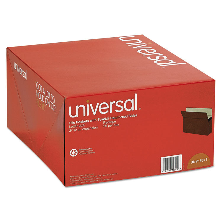 Universal® Redrope Expanding File Pockets, 3.5" Expansion, Letter Size, Redrope, 25/Box (UNV15343) Pack of 25