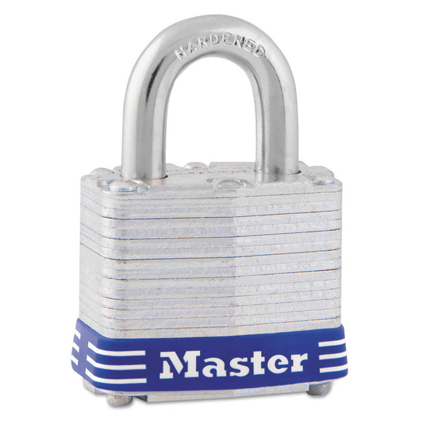 Master Lock® Four-Pin Tumbler Laminated Steel Lock, 2" Wide, Silver/Blue, 2 Keys (MLK5D) Each