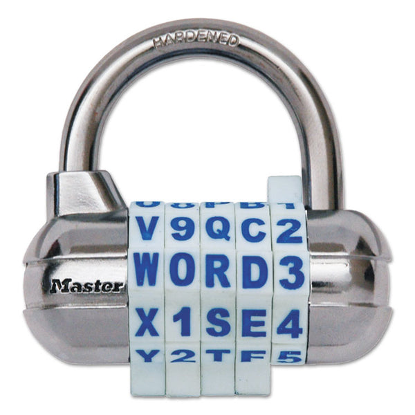 Master Lock® Password Plus Combination Lock, Hardened Steel Shackle, 2.5" Wide, Chrome/Assorted (MLK1534D) Each