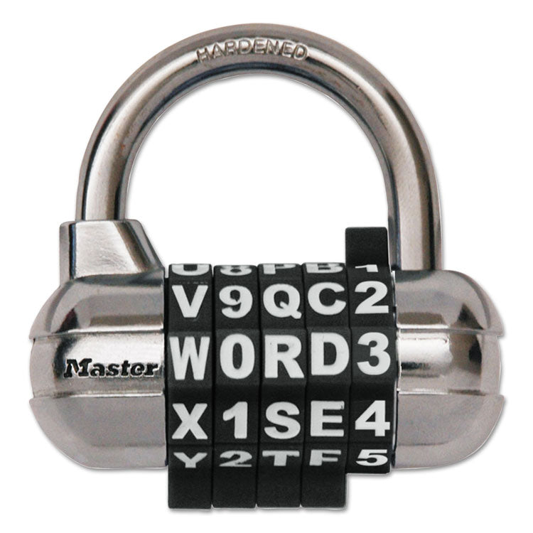 Master Lock® Password Plus Combination Lock, Hardened Steel Shackle, 2.5" Wide, Chrome/Assorted (MLK1534D) Each