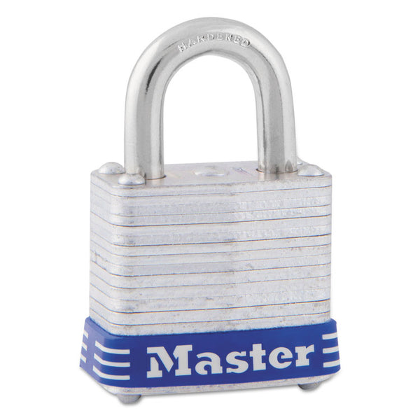 Master Lock® Four-Pin Tumbler Lock, Laminated Steel Body, 1.12" Wide, Silver/Blue, 2 Keys (MLK7D) Each