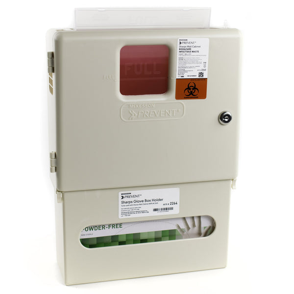McKesson Prevent® Sharps Container Cabinet / Wall Enclosure with Glove Box Polypropylene Wall Mount Locking (855131_EA) 1/EA