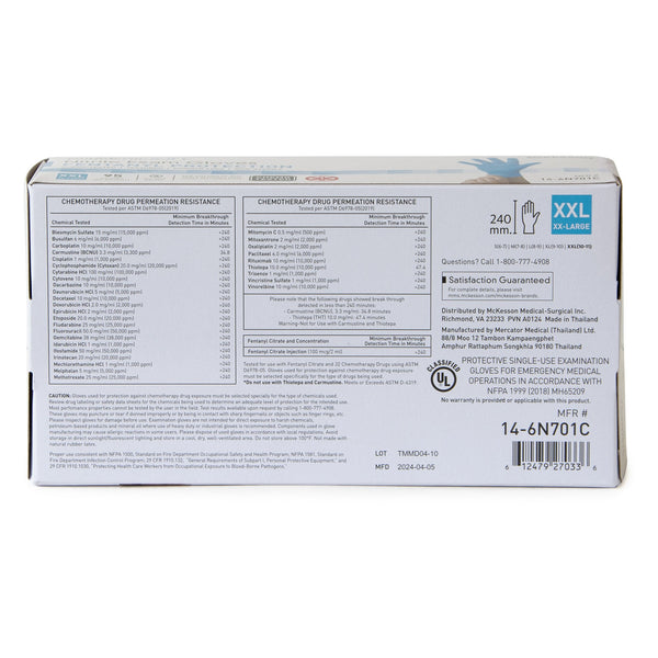 McKesson Confiderm® 6.8C Exam Glove 2X-Large NonSterile Nitrile Standard Cuff Length Fully Textured Blue Chemo Tested / Fentanyl Tested (1251332_CS) 1000/CS