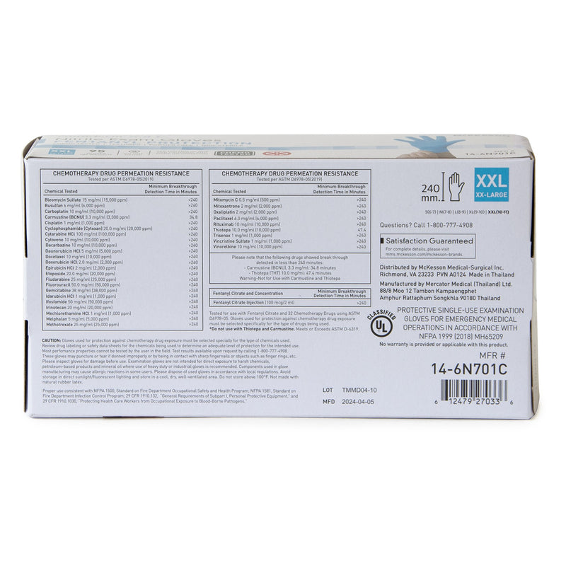 McKesson Confiderm® 6.8C Exam Glove 2X-Large NonSterile Nitrile Standard Cuff Length Fully Textured Blue Chemo Tested / Fentanyl Tested (1251332_BX) 100/BX