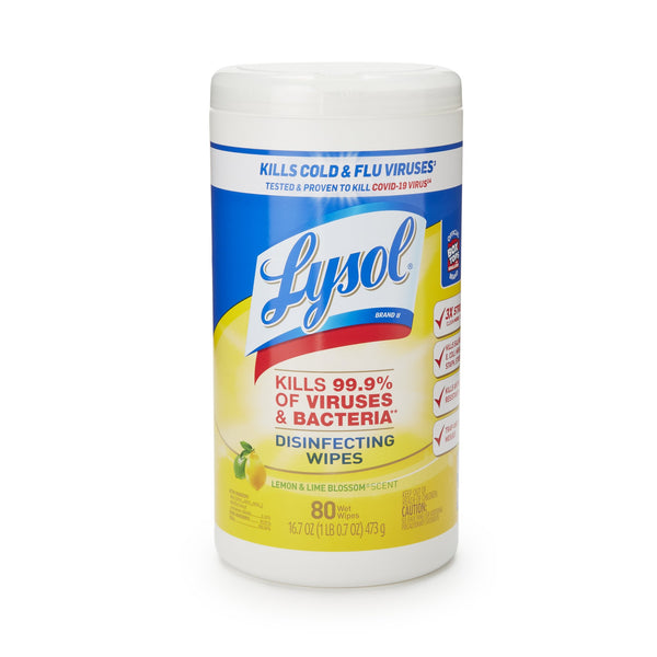 Lysol® Surface Disinfectant Cleaner Manual Pull Wipe 80 Count Canister Lemon Lime Blossom Scent NonSterile (1252369_CN) 80/CN