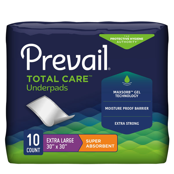 Prevail® Total Care™ Disposable Underpad 30 X 30 Inch Super Absorbent Core Heavy Absorbency (1227005_PK) 10/PK