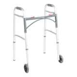 McKesson Dual Release Folding Walker with Wheels Adjustable Height Aluminum Frame 350 lbs. Weight Capacity 25 to 32-1/4 Inch Height (1128908_EA) 1/EA