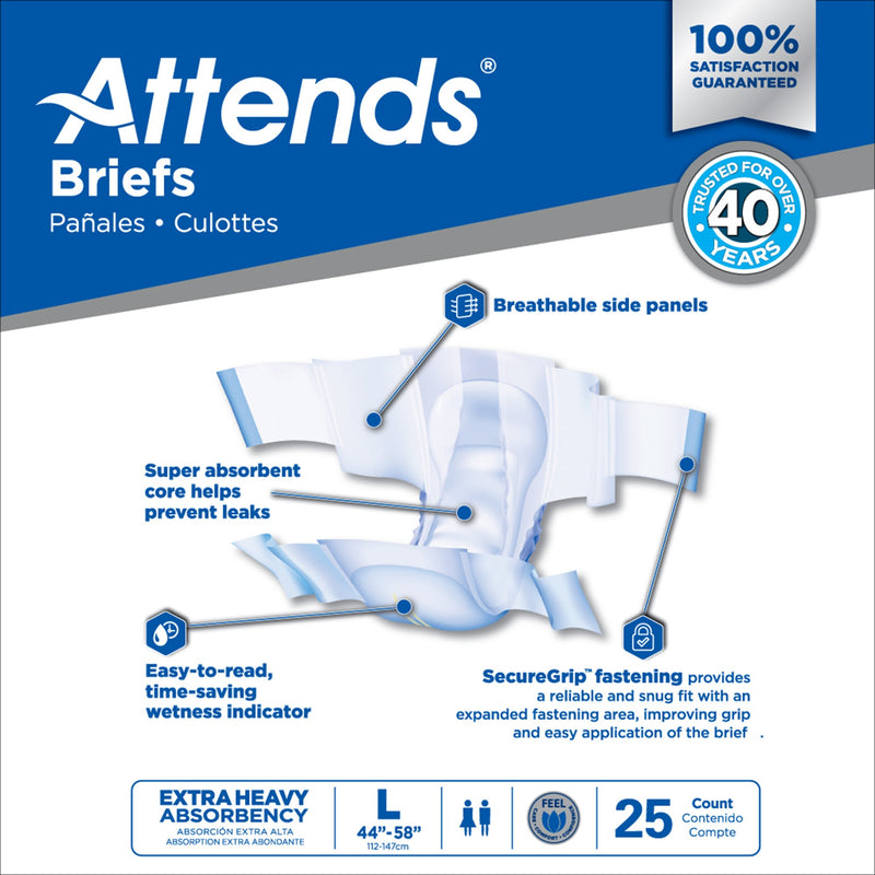 Attends® Care Advanced Unisex Adult Incontinence Brief Large Disposable Heavy Absorbency (1247853_CS) 100/CS