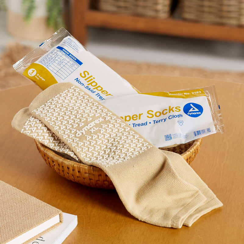 Dynarex Slipper Socks Unisex Adult X-Large Single Tread Single Patient Use Beige (826646_EA) 1/EA