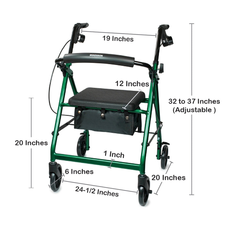 McKesson 4 Wheel Rollator Green Adjustable Height / Folding Aluminum Frame (1065265_EA) 1/EA