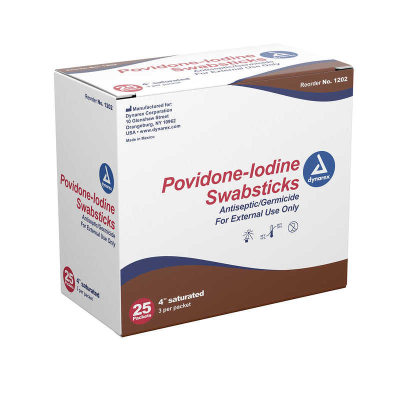 Dynarex Impregnated Swabstick 10% Strength Povidone-Iodine Individual Packet NonSterile (1140933_CS) 250/CS