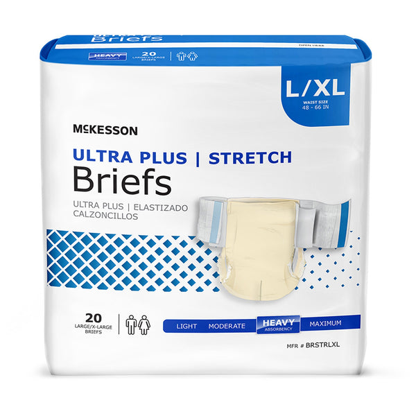 McKesson Ultra Plus Stretch Unisex Adult Incontinence Brief Large / X-Large Disposable Heavy Absorbency (884169_CS) 4/CS