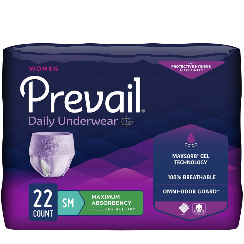 Prevail® Daily Underwear Female Adult Absorbent Underwear Pull On with Tear Away Seams Small Disposable Heavy Absorbency (1178181_CS) 88/CS