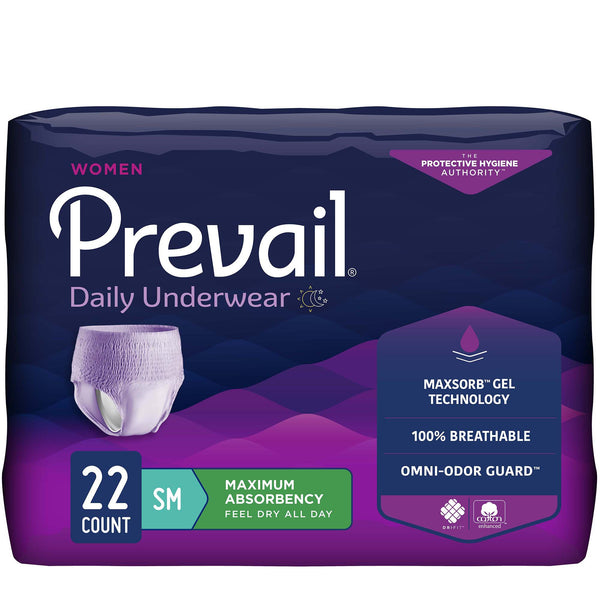 Prevail® Daily Underwear Female Adult Absorbent Underwear Pull On with Tear Away Seams Small Disposable Heavy Absorbency (1178181_BG) 22/BG