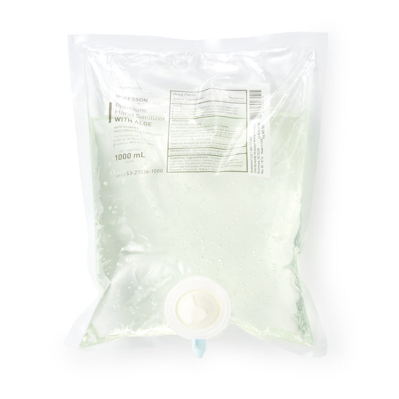 McKesson Premium Hand Sanitizer with Aloe 1,000 mL Ethyl Alcohol Gel Dispenser Refill Bag (468267_CS) 10/CS