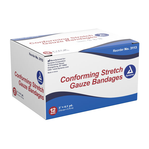Dynarex® Conforming Bandage 3 Inch X 4-1/10 Yard 1-Ply Sterile 1 per Pouch (1049578_BG) 12/BG