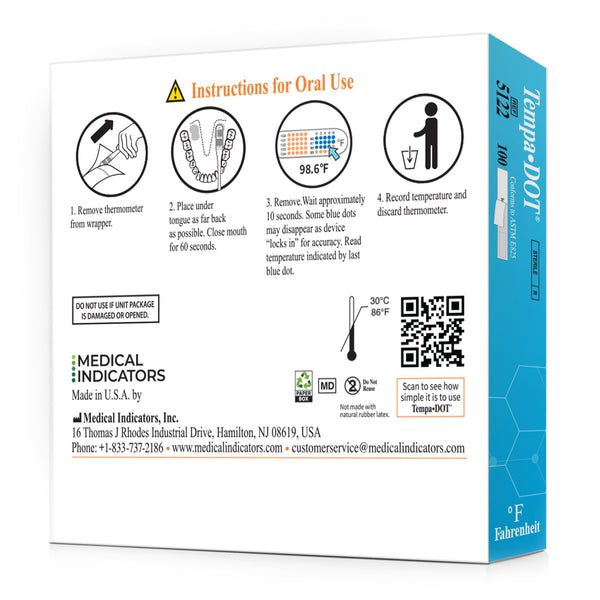 Tempa·DOT™ Disposable Oral Thermometer 99 to 104 °F Color Dots Display (144485_BX) 100/BX