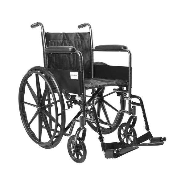 McKesson Wheelchair Dual Axle Full Length Arm Swing-Away Footrest Black Upholstery 18 Inch Seat Width Adult 300 lbs. Weight Capacity (1065274_EA) 1/EA