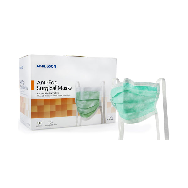 McKesson Surgical Mask Anti-fog ASTM Level 1 Tie Closure One Size Fits Most (206486_BX) 50/BX