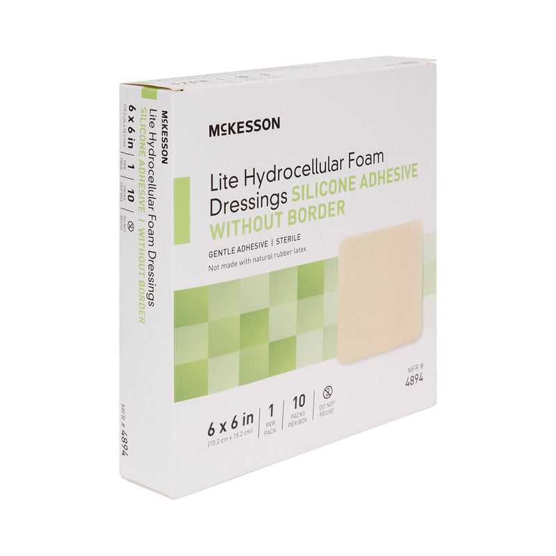 McKesson Lite Thin Foam Dressing 6 X 6 Inch Without Border Film Backing Silicone Gel Adhesive Square Sterile (1083094_EA) 1/EA