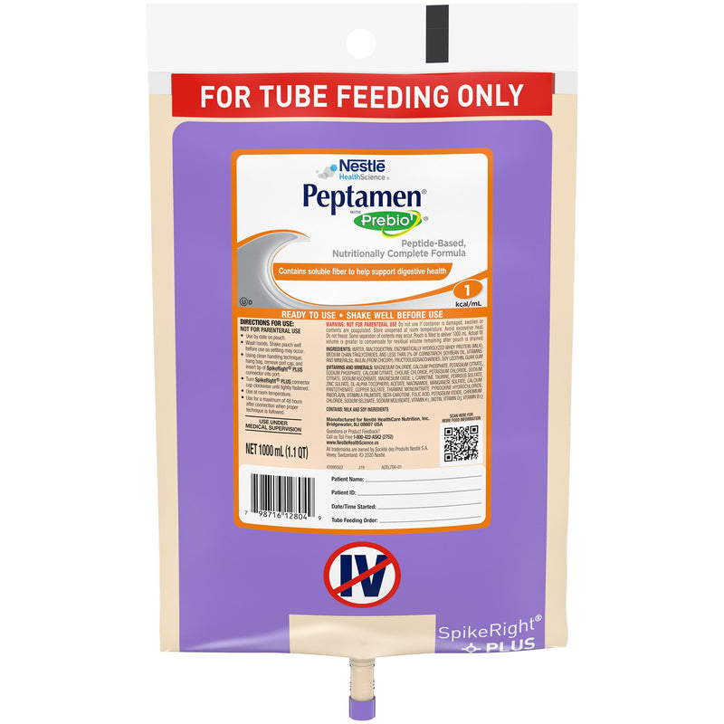 Peptamen® with Prebio 1™ Tube Feeding Formula Unflavored Liquid 1000 mL Ready to Hang Prefilled Container (662498_EA) 1/EA