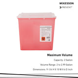 McKesson Prevent® Sharps Container Translucent Red Base 9-1/4 H X 10 W X 6 D Inch Horizontal Entry 2 Gallon (1202201_CS) 20/CS