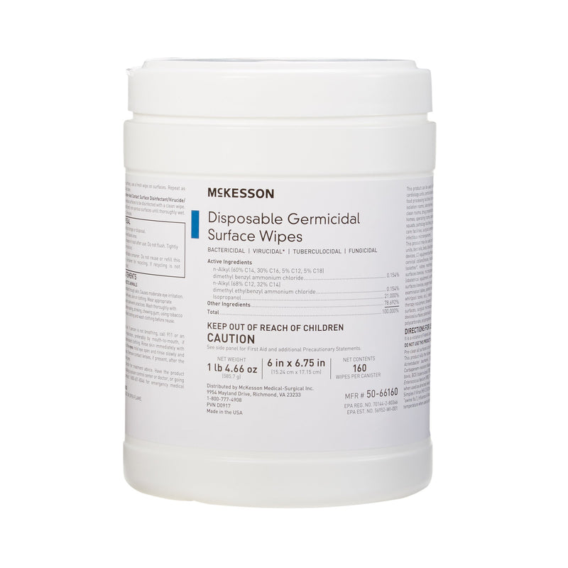 McKesson Surface Disinfectant Premoistened Manual Pull Wipe 160 Count Canister Alcohol Scent NonSterile (880563_BX) 1/BX