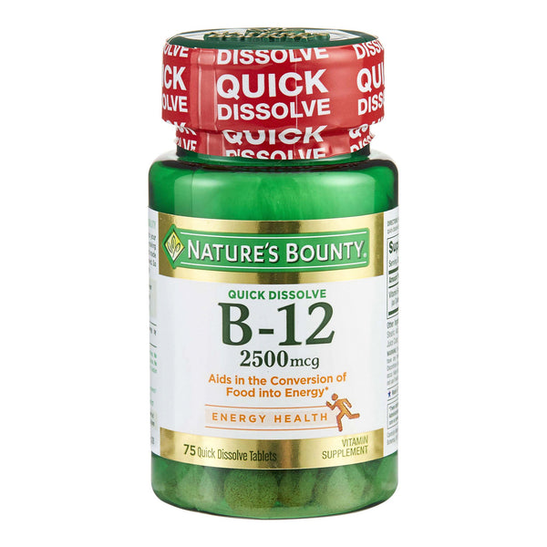 Nature's Bounty® Vitamin Supplement Vitamin B12 2,500 mcg Strength Tablet 75 per Bottle (1077655_BT) 1/BT