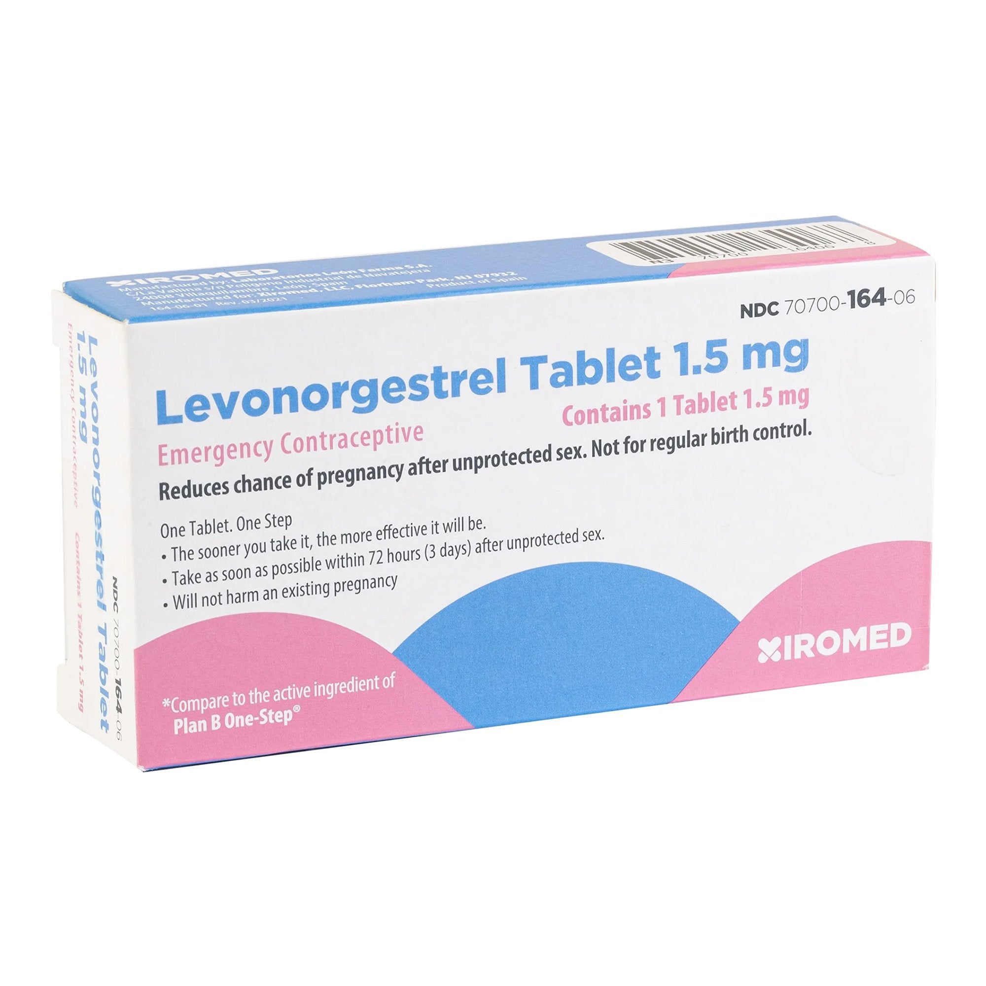 Xiromed LLC Levonorgestrel 1 5 Mg Tablet 1 Tablet 1218853 EA 1 EA Xiromed LLC Levonorgestrel 1 5 Mg Tablet 1 Tablet 1218853 EA 1 EA