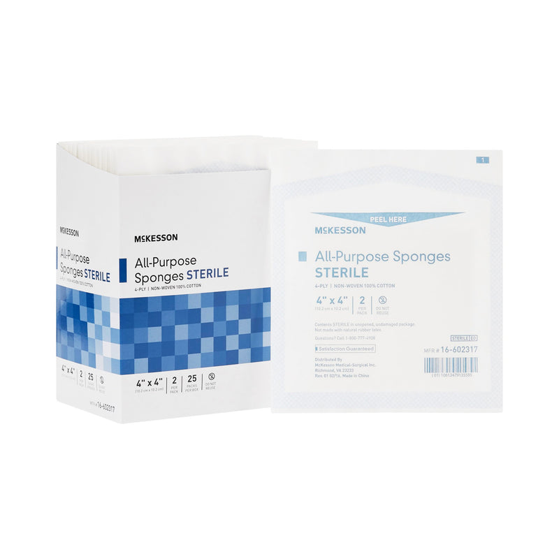 McKesson Nonwoven Sponge 4 X 4 Inch 4-Ply Sterile 2 per Pack (481054_CS) 600/CS