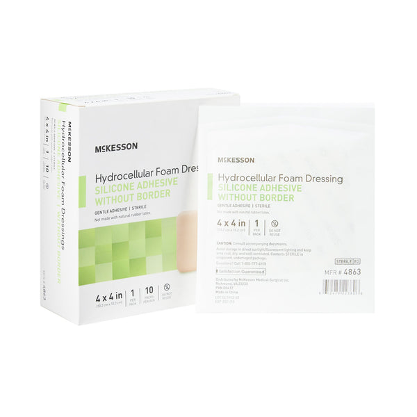 McKesson Foam Dressing 4 X 4 Inch Without Border Film Backing Silicone Gel Adhesive Square Sterile (1083086_CS) 200/CS
