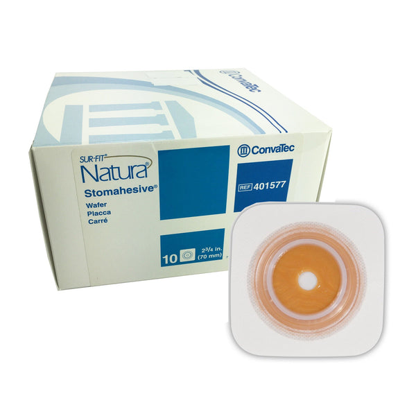 Sur-Fit Natura® Ostomy Barrier Trim to Fit, Standard Wear Stomahesive® Without Tape 70 mm Flange System Hydrocolloid 1-7/8 to 2-1/2 Inch Opening 5 X 5 Inch (365735_EA) 1/EA
