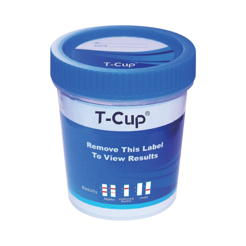 T-Cup® Drugs of Abuse Test Kit AMP, BAR, BUP, BZO, COC, mAMP/MET, MDMA, MOP, MTD, OXY, PCP, THC (CR, pH, SG) 25 Tests CLIA Waived (1185019_BX) 25/BX