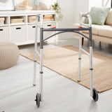 McKesson Dual Release Folding Walker with Wheels Adjustable Height Aluminum Frame 350 lbs. Weight Capacity 32 to 39 Inch Height (1073638_CS) 4/CS